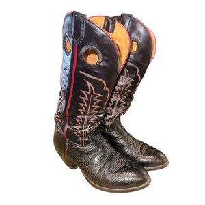VTG Tony Lama 6361 Black Bullhide Leather Western Buckaroo Riding Boots Men 9.5